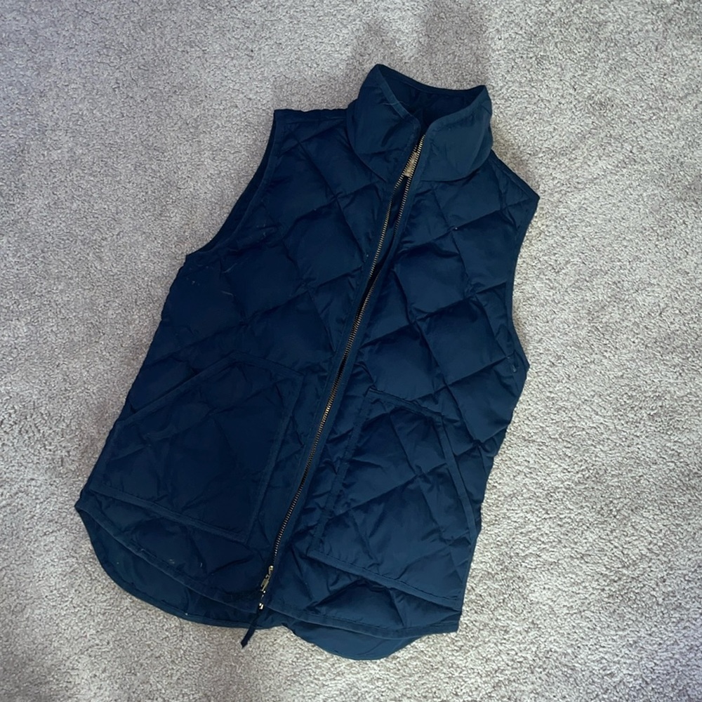 Navy Puffer Vest with Gold Zipper